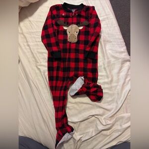 Carter's Red and Black Plaid Footie‎ with Moose